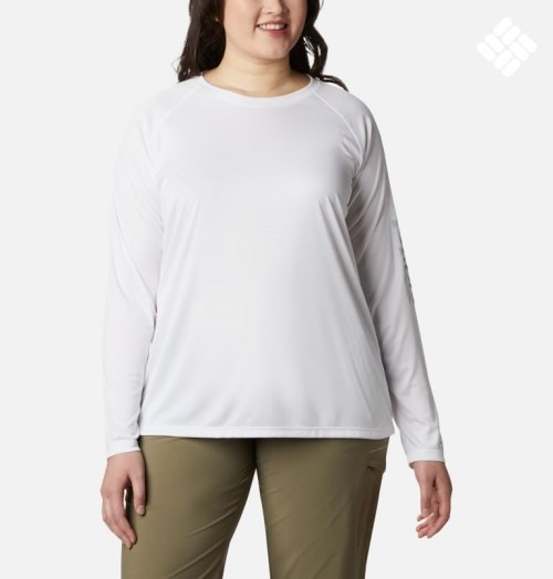 Women's Columbia PFG Tidal Tee II Long Sleeve Sweatshirts White | Plus Size CA-LC516